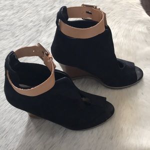 Black Suede Peep toe Wedge